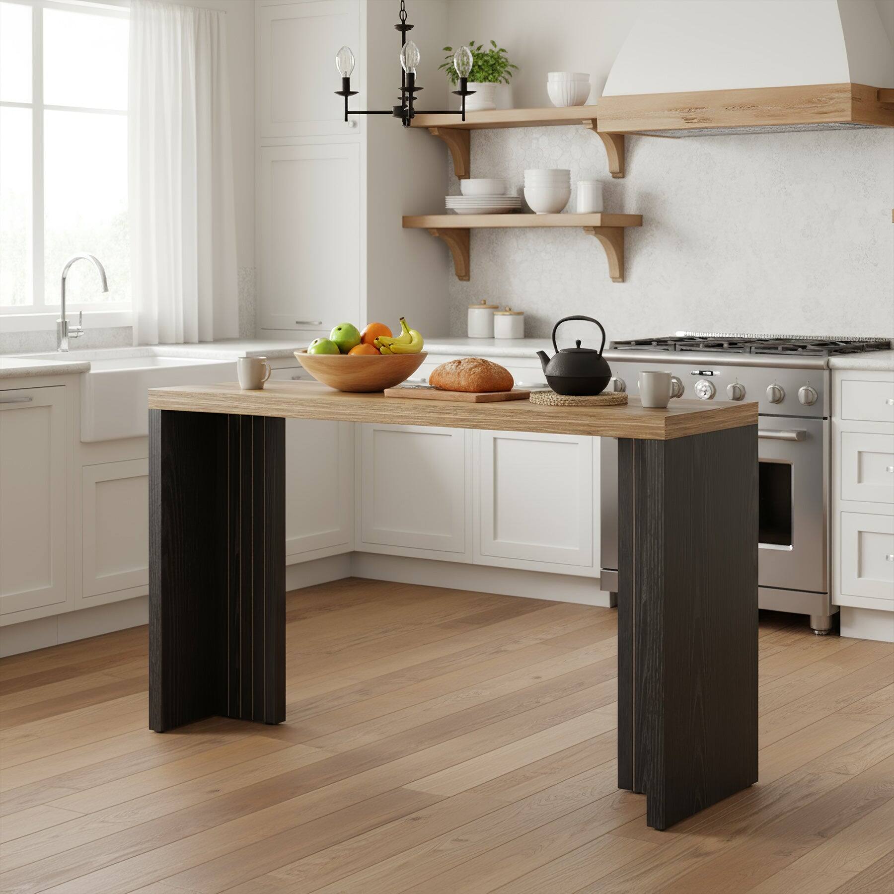 Angle. Tribesigns - Bar Table with Wood Construction and Faux Marble Top for Dining Room, Kitchen and Living Room - Brown.