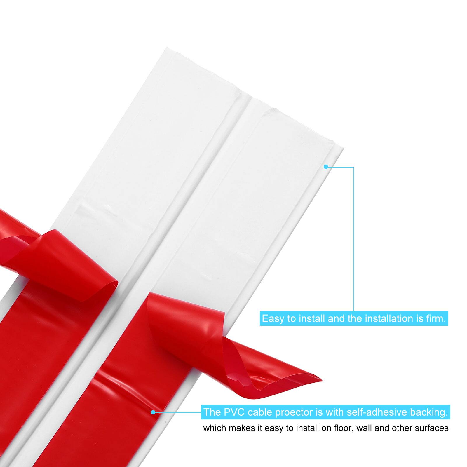 Easy to install and the installation is firm. The PVC cable protector is with self-adhesive backing, which makes it easy to install on floor, wall and other surfaces.
