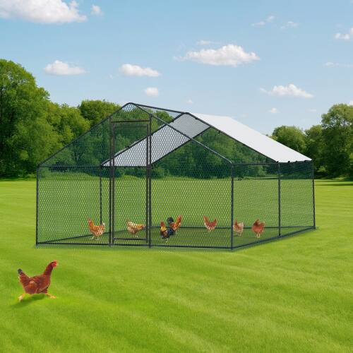 Alt View 8. Winado - Metal Chicken Coop 13FT Large Walk-in Hen Cage House with Cover Roof for Garden.