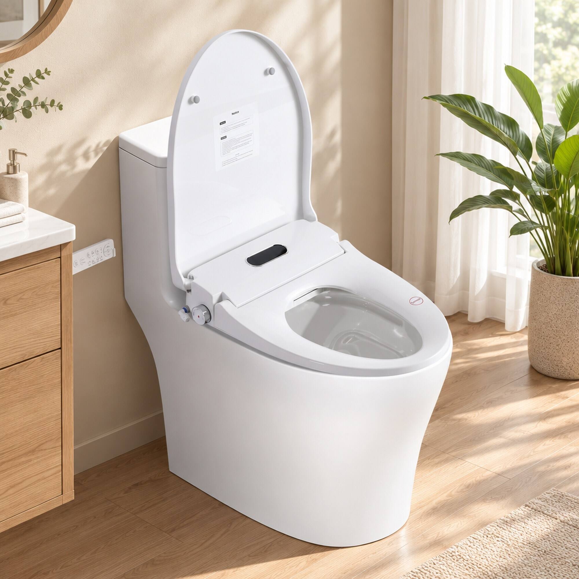 Alt View 2. RYHNUYNE - Smart Bidet Toilet Seat, Side Knob Heated Seat Water Temperature and Pressure Adjustment Auto Open and Close Night Light - White.