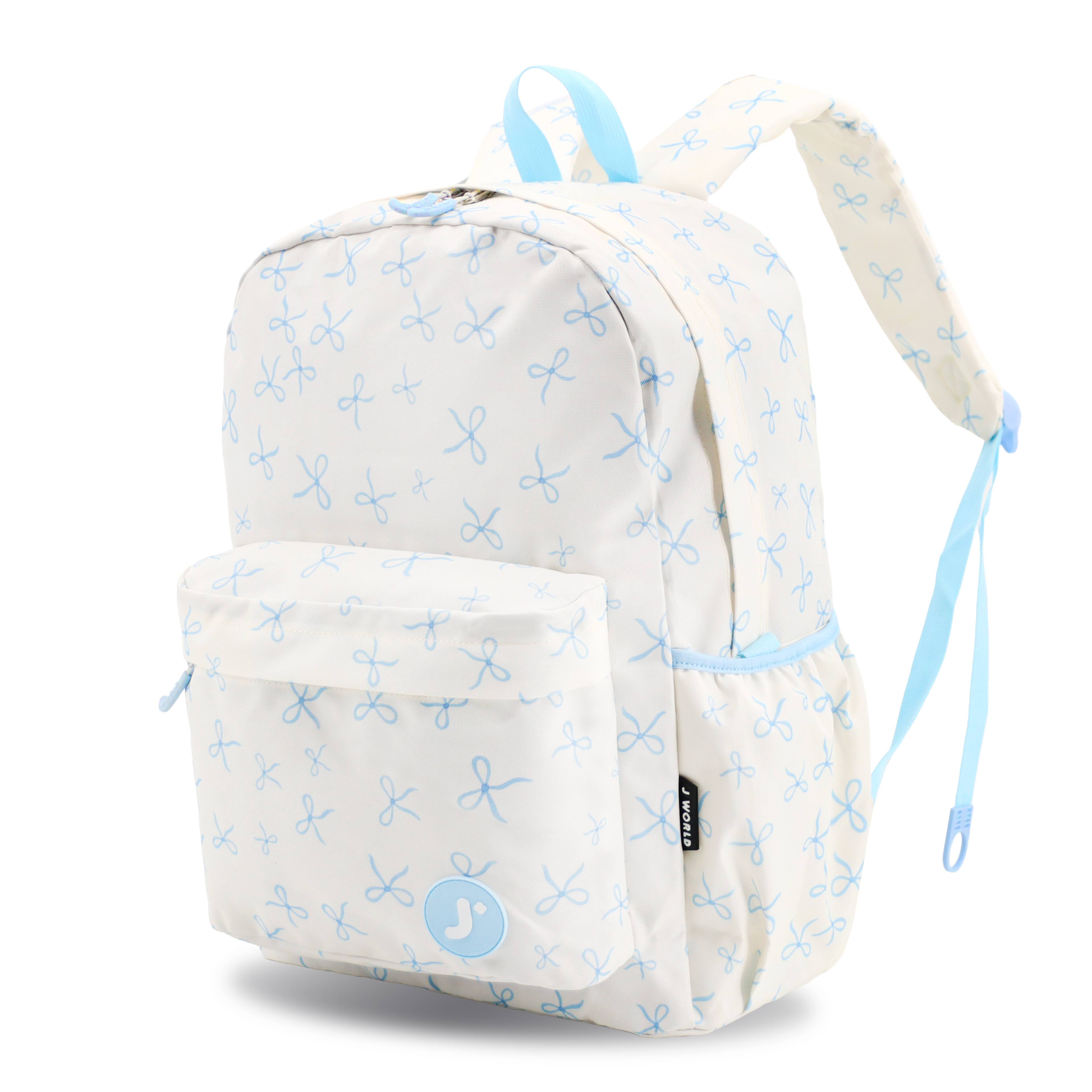 Angle. J World - J World Unisex Oz 17" Daily Backpack For School And Travel - Blue Bows - BLUE BOWS.