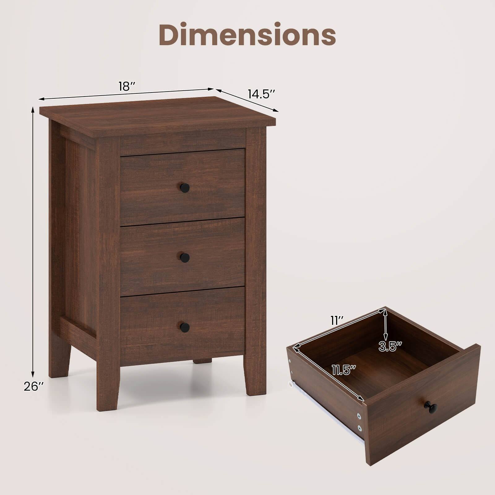 Dimensions:  
- Width: 18"  
- Depth: 14.5"  
- Height: 26"  
- Drawer Width: 11"  
- Drawer Depth: 11.5"  
- Drawer Height: 3.5"