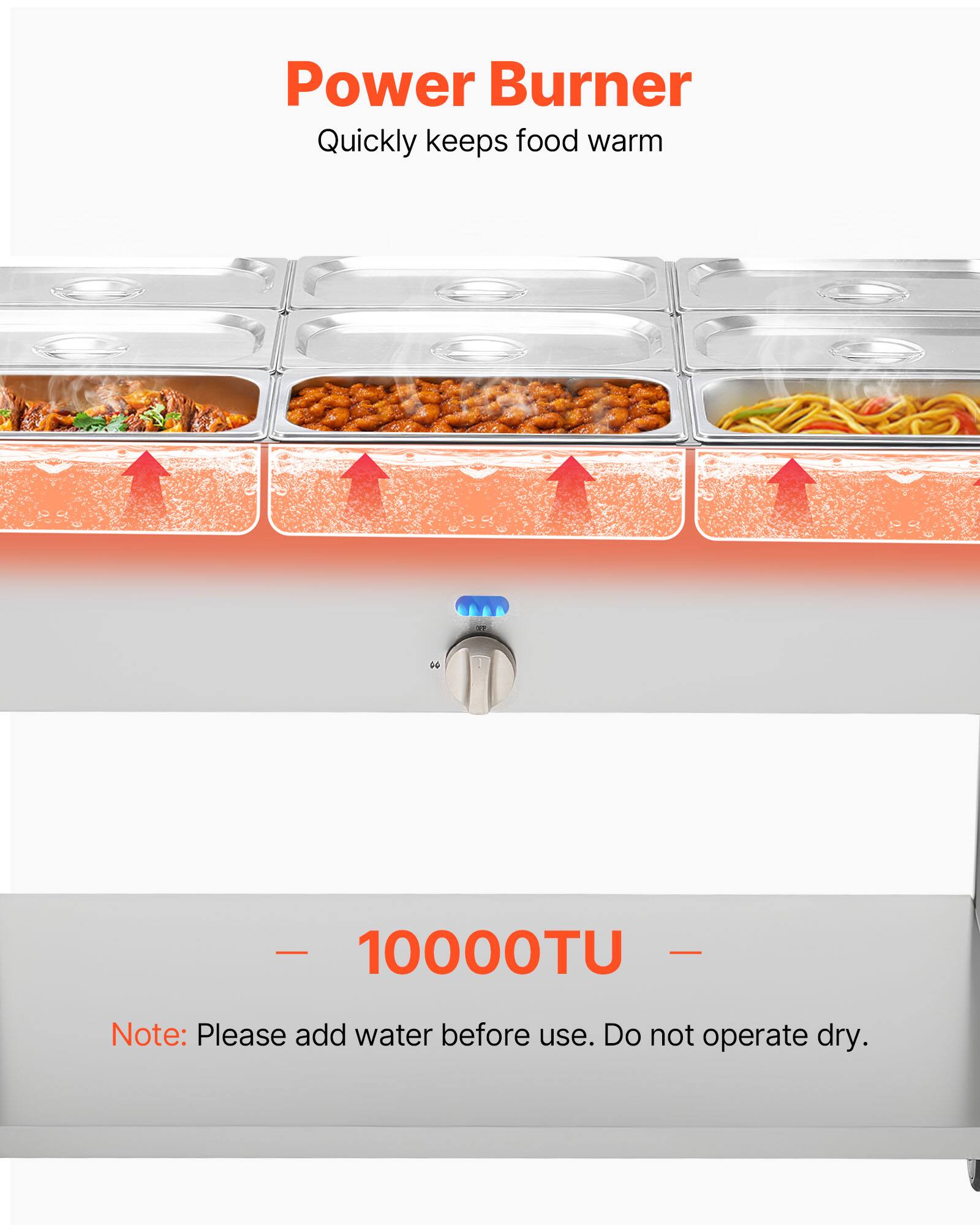 Power Burner  
Quickly keeps food warm  

10000TU  

Note: Please add water before use. Do not operate dry.