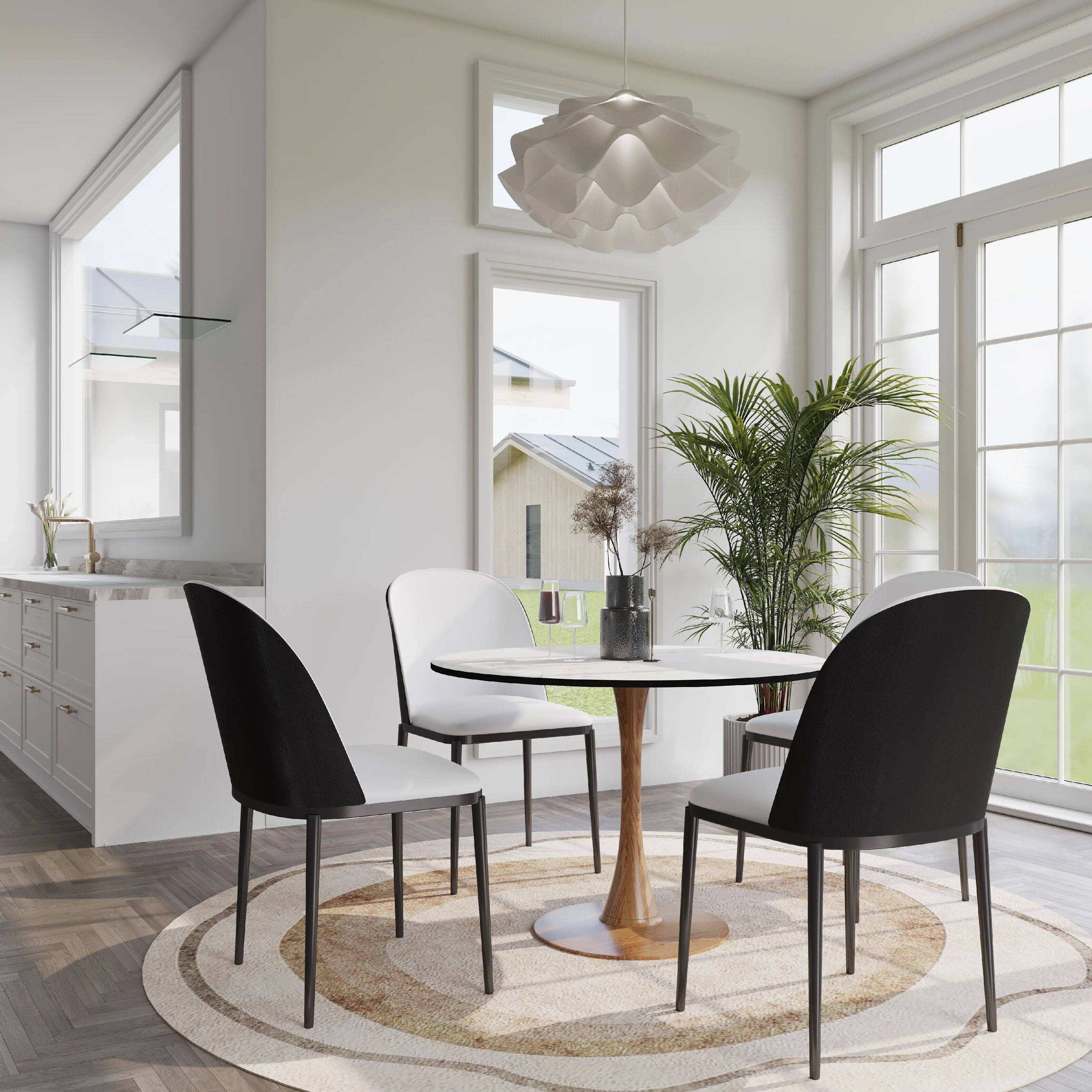 Angle. LeisureMod - Bristol 31 in. Round Dining Table MDF Tabletop with Natural Wood Finish Pedestal Steel Base Modern Kitchen Accent Table - Black.