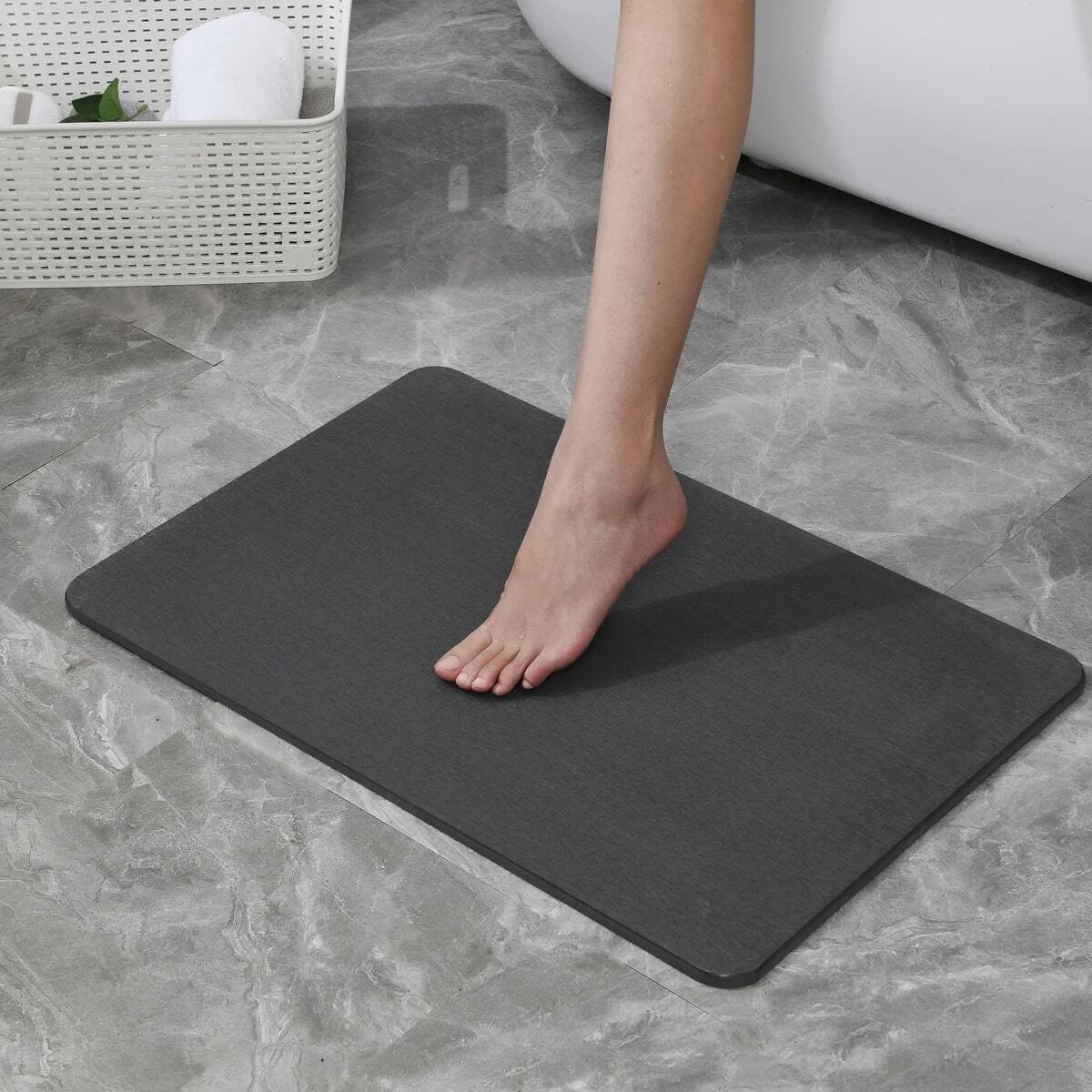 Alt View 1. J&V TEXTILES - 24'' x 15'' Diatomaceous Quick-Drying Stone Bath Mat - BLACK.