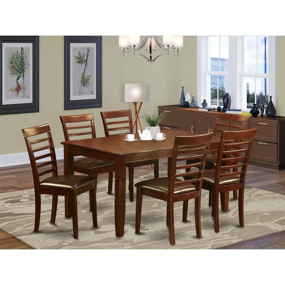 Back. East West Furniture - 7 PC Dining room set-Dining Table with 6 matching Chairs - Mahogany.