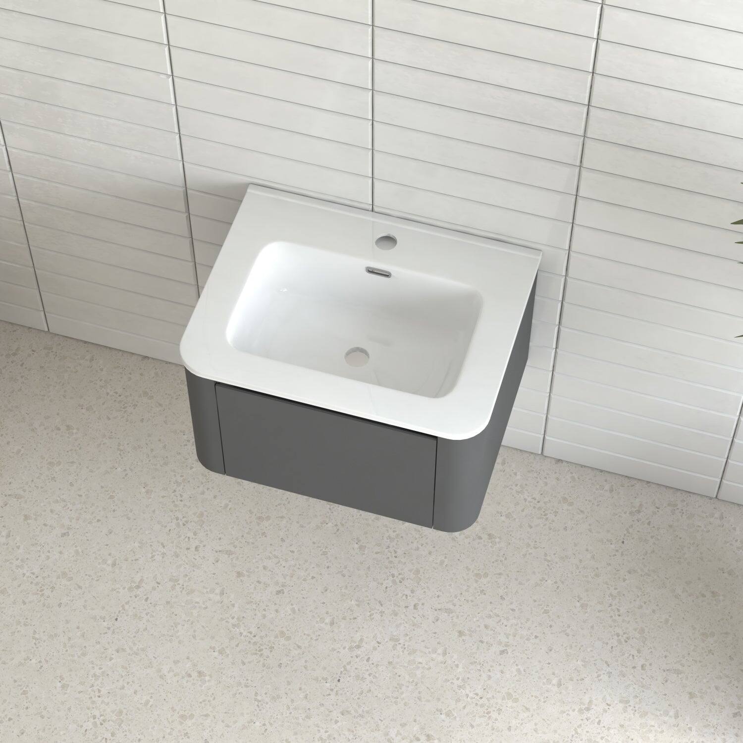 Left. Boyel Living - 24 in Grey Wall-Mounted Bathroom Vanity with Soft-Close Drawer Ceramic Integrated Basin PET Waterproof Finish - Gray.