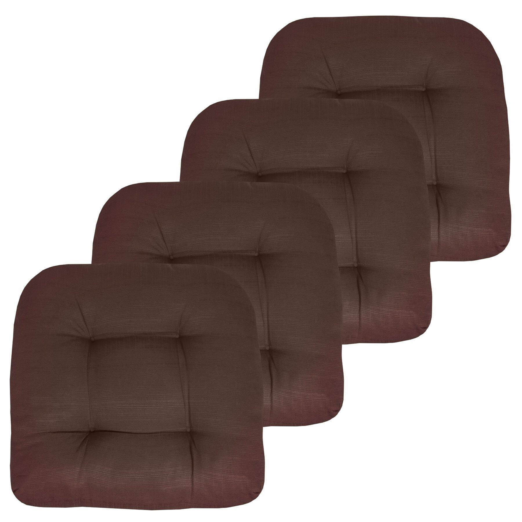 Front. Sweet Home Collection - Patio Cushions Indoor/Outdoor Chair Pads Tufted 19" x 19", 4-Pack - Chocolate.