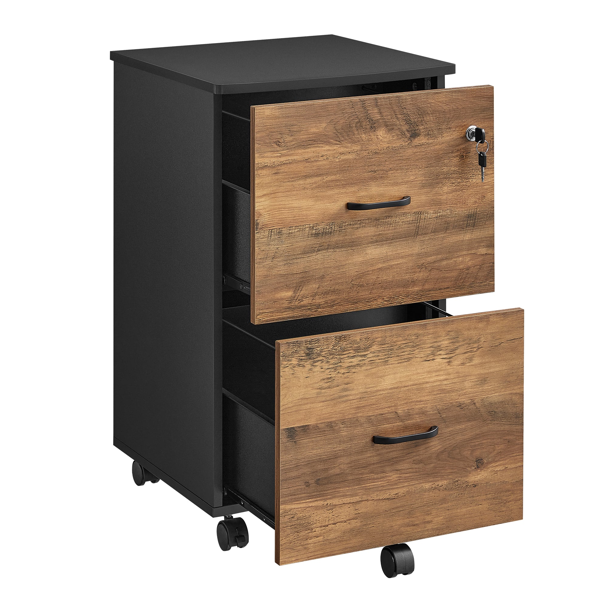 Songmics Home - 2-Drawer File Cabinet, Locking Filing Cabinet for Home Office, Small Rolling Printer Stand, A4 - Honey Brown and Ink Black