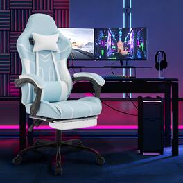 Siljoy - Blue White Gaming Chair with Massage Lumbar Support & Footrest - Ergonomic Computer Chair Adjustable 90°-135° - Blue,white