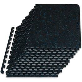 ProsourceFit - Rubber Top Exercise Puzzle Mat 1/2-in, 48 Sq Ft - 12 Tiles - Blue