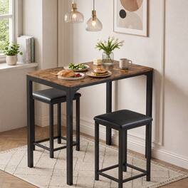 Gymax - Set of 3 Counter-Height Dining Table Set Rectangle Bar Table w/ 2 Upholstered Stools Padded Seats Metal Legs - Brown