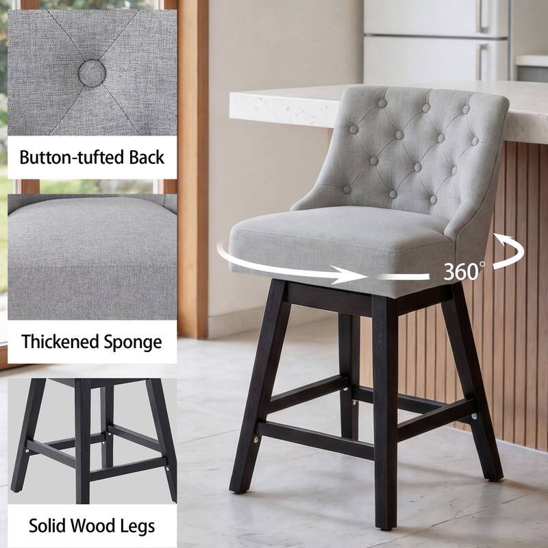 - Button-tufted Back
- Thickened Sponge
- Solid Wood Legs
- 360°