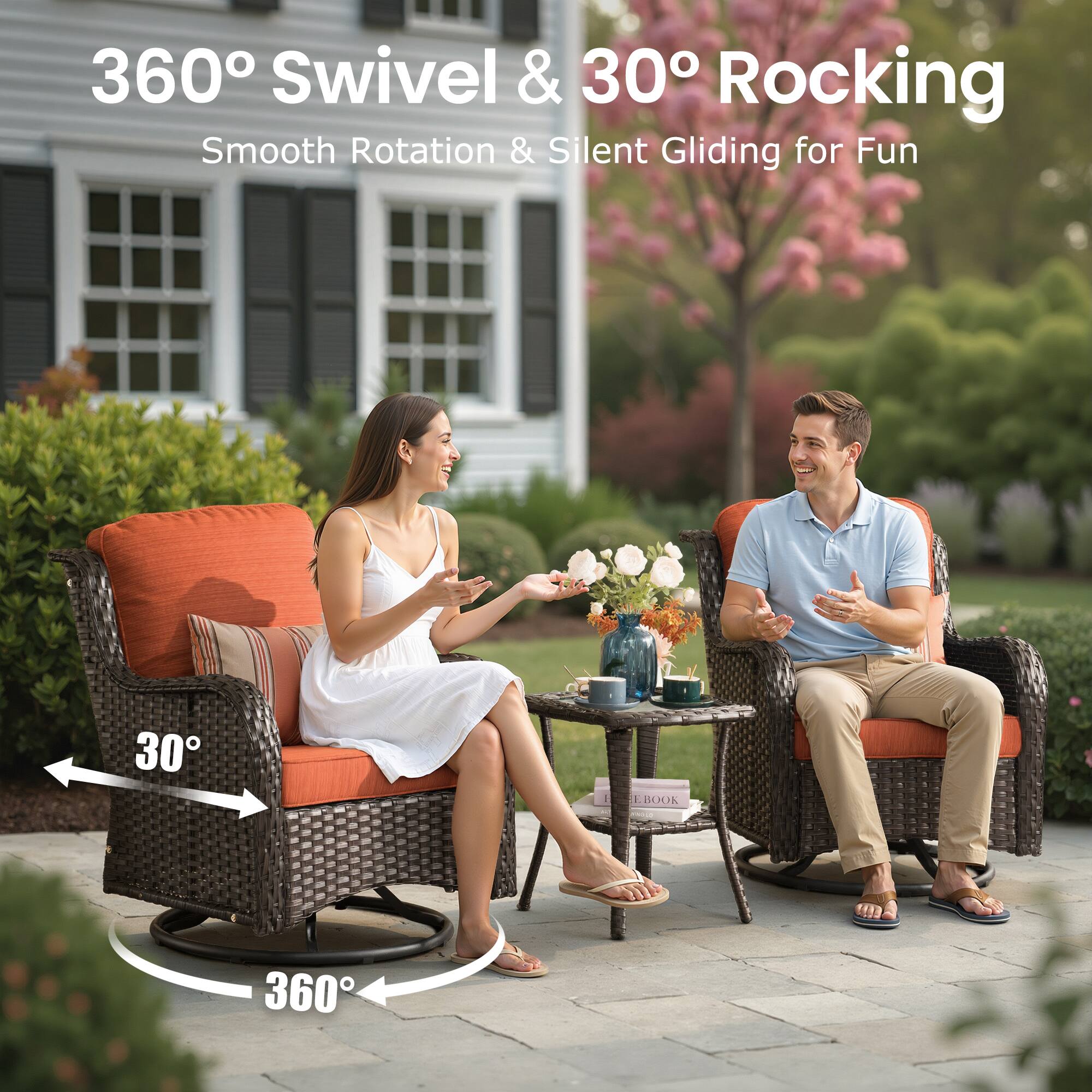 360° Swivel & 30° Rocking  
Smooth Rotation & Silent Gliding for Fun