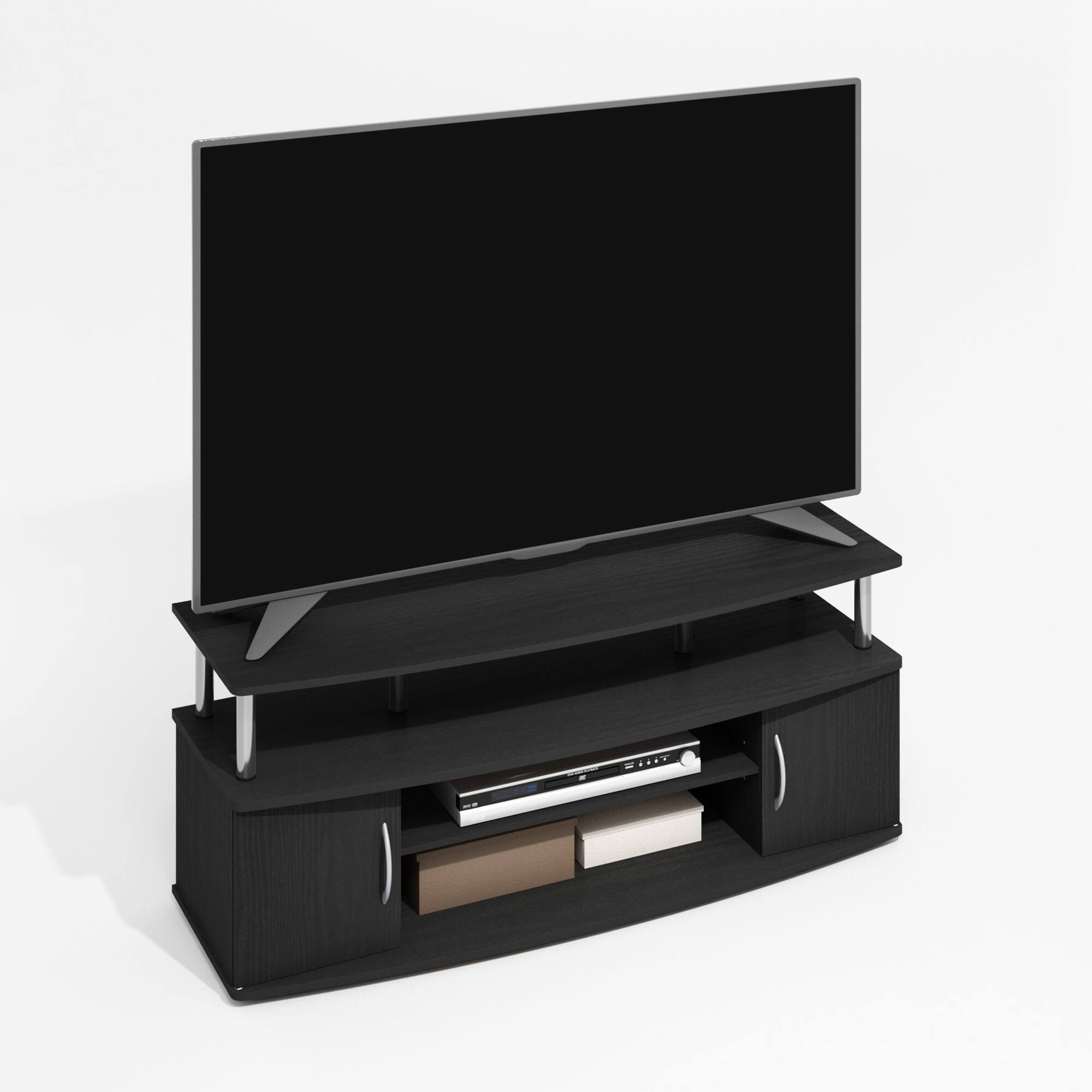 Alt View 3. Furinno - JAYA Large Entertainment Center Hold up to 55-IN TV,  Stainless Steel Tubes - Dark Americano/Stainless Steel.