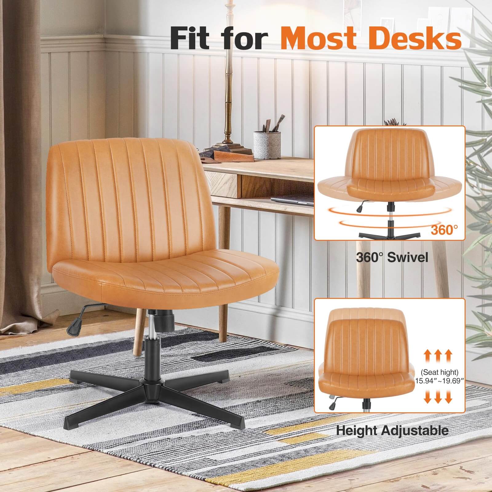 Fit for Most Desks  
360° Swivel  
Height Adjustable  
Seat height: 15.94" - 19.69"