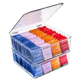 Sorbus - Tea Bag Organizer, 2-Pack Stackable Tea Bag Storage Organizer with 12 Compartments and Hinged Lid, Plastic - Clear