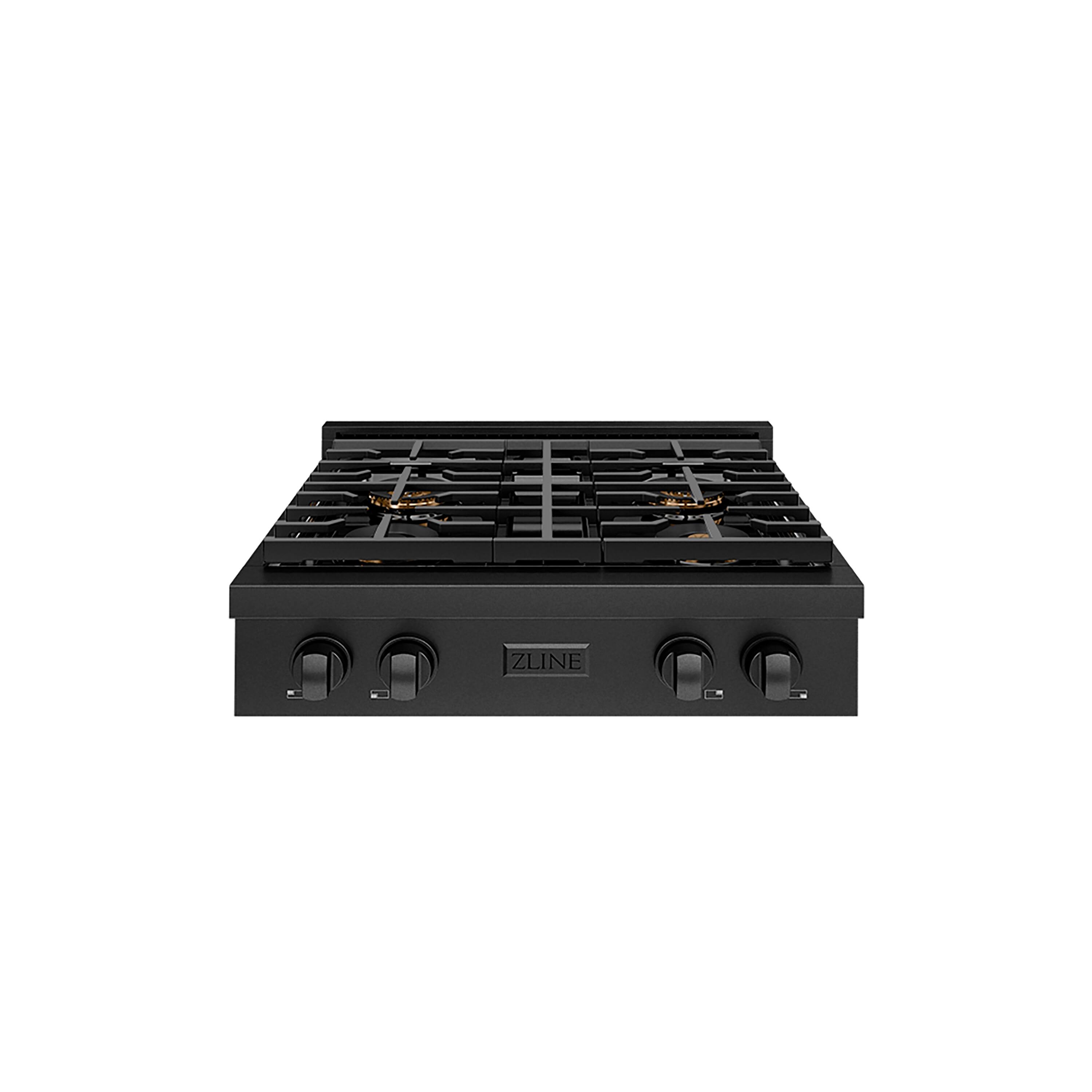 Front. ZLINE - ZLINE 30 in. Paramount Gas Cooktop with 4 Burner DuoPro Cooktop in Black Stainless Steel (PSRTB-30) - Black Stainless Steel.