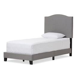 Baxton Studio - Benjamin Modern and Contemporary Fabric Upholstered Twin Size Arched Bed with Nail Heads - Gray