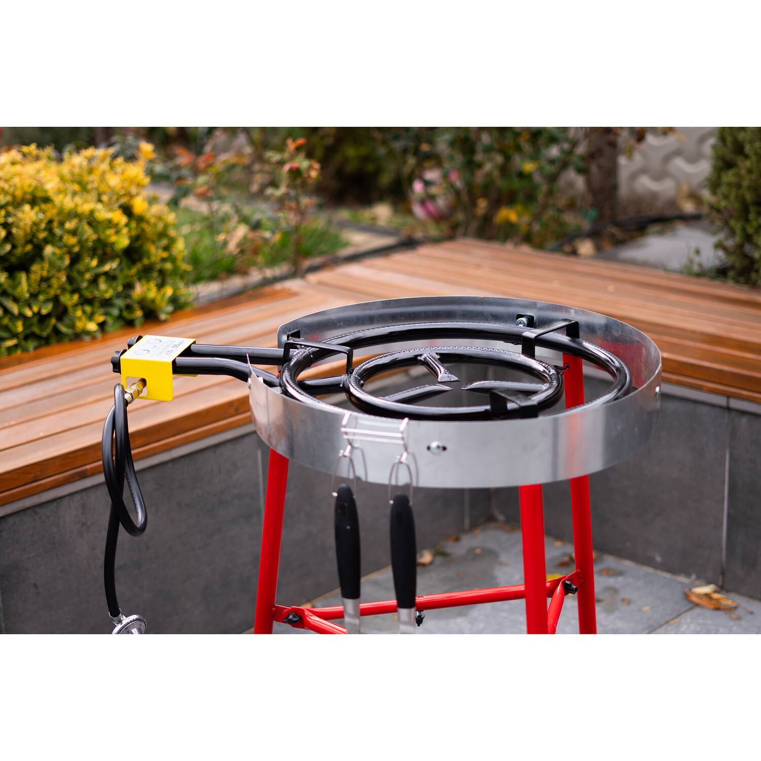 Left. Ringg - Chef Series Classic Kit with Paella Pan, Dual Gas Burner, Stand for 16 Servings - Multicolored.