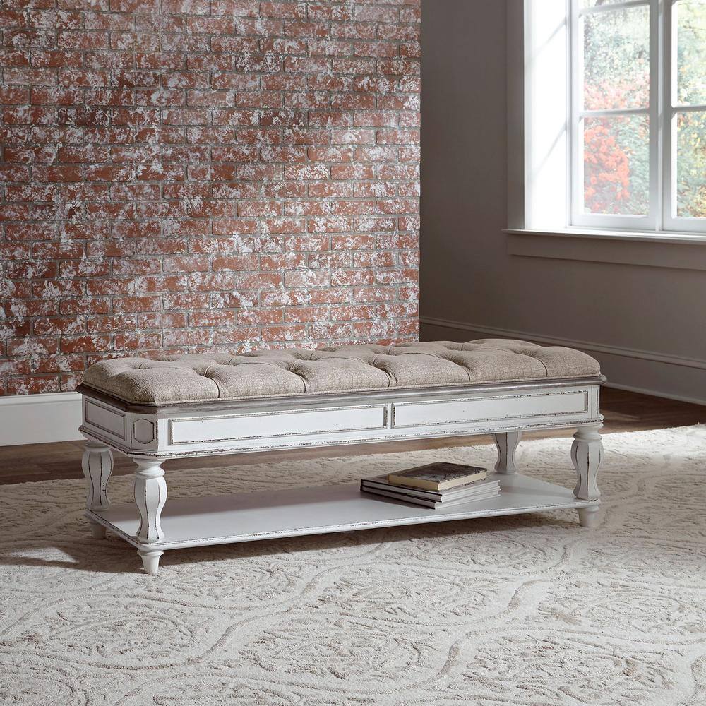 Alt View 2. Liberty Furniture Industries - Magnolia Manor Bed Bench in Antique White - White.
