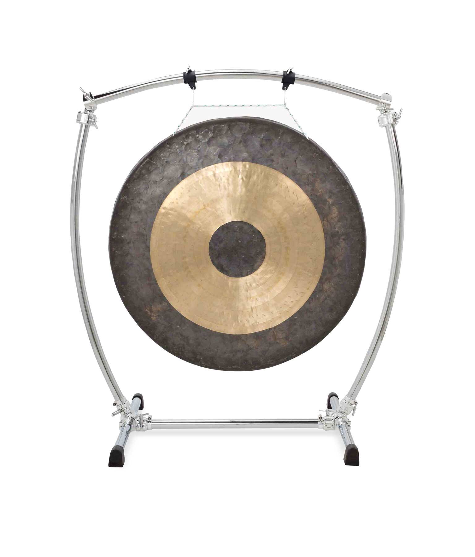 Left. Gibraltar Hardware - Large Curved Bar Gong Stand with Chrome Clamps, Heavy-Duty Rack System for Gongs Up to 40 Inches.