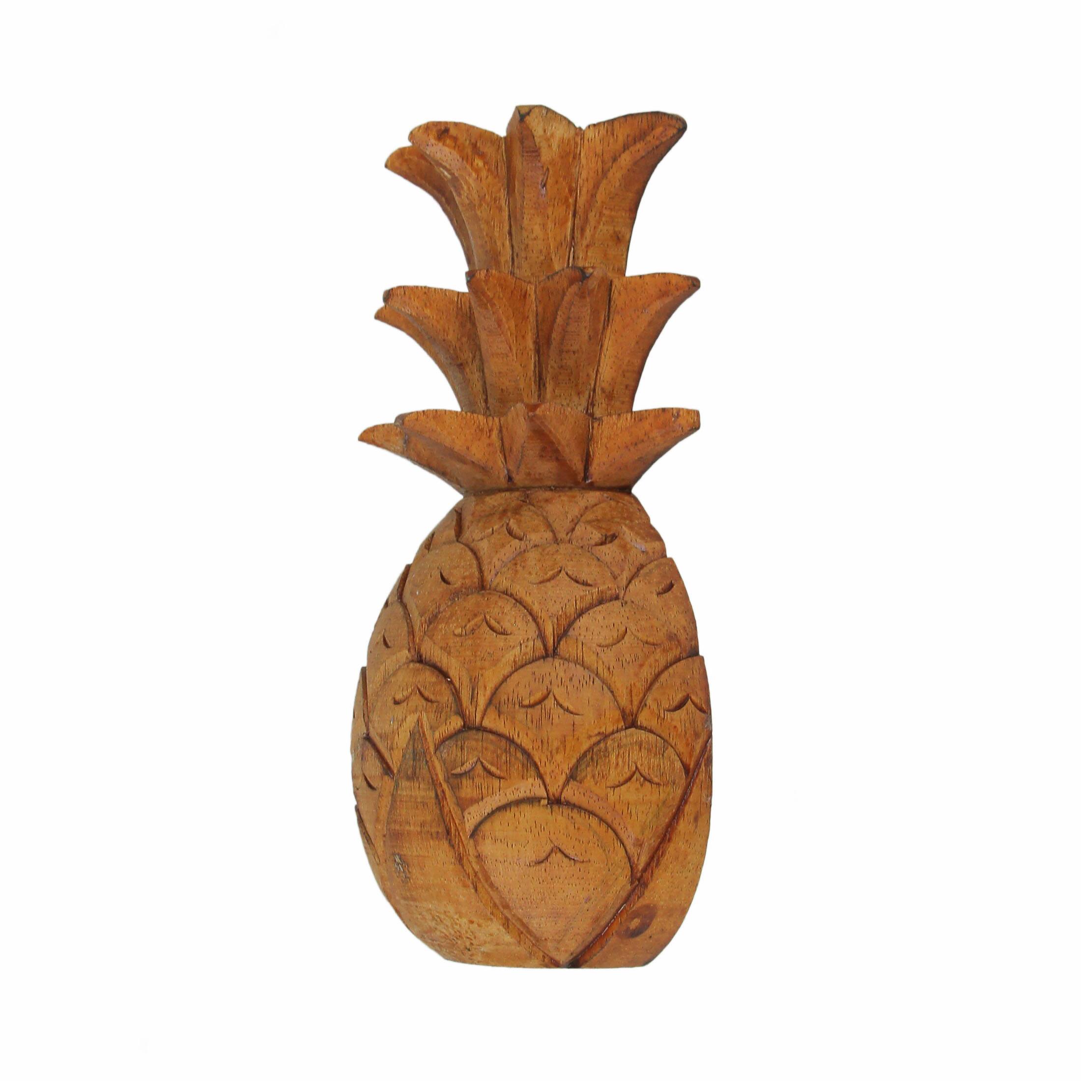 Alt View 1. Zeckos - Hand Carved Wooden Pineapple Hanging Wall Décor Art Sculpture 9.75 Inches High - Brown.