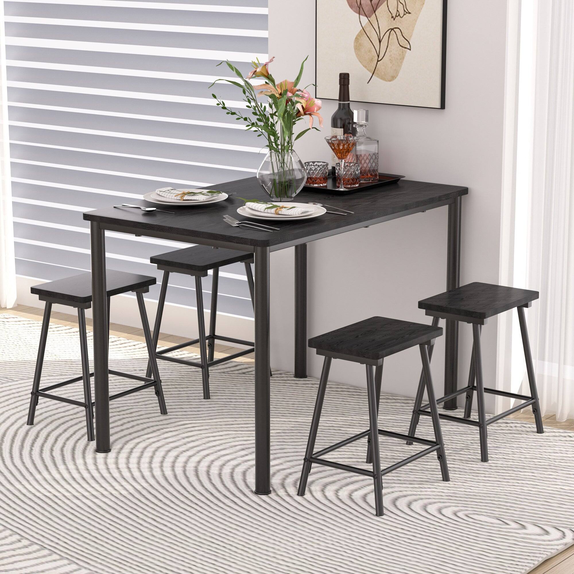 Vecelo Modern Industrial 4 Seat Dining Table Set with Space Saving ...