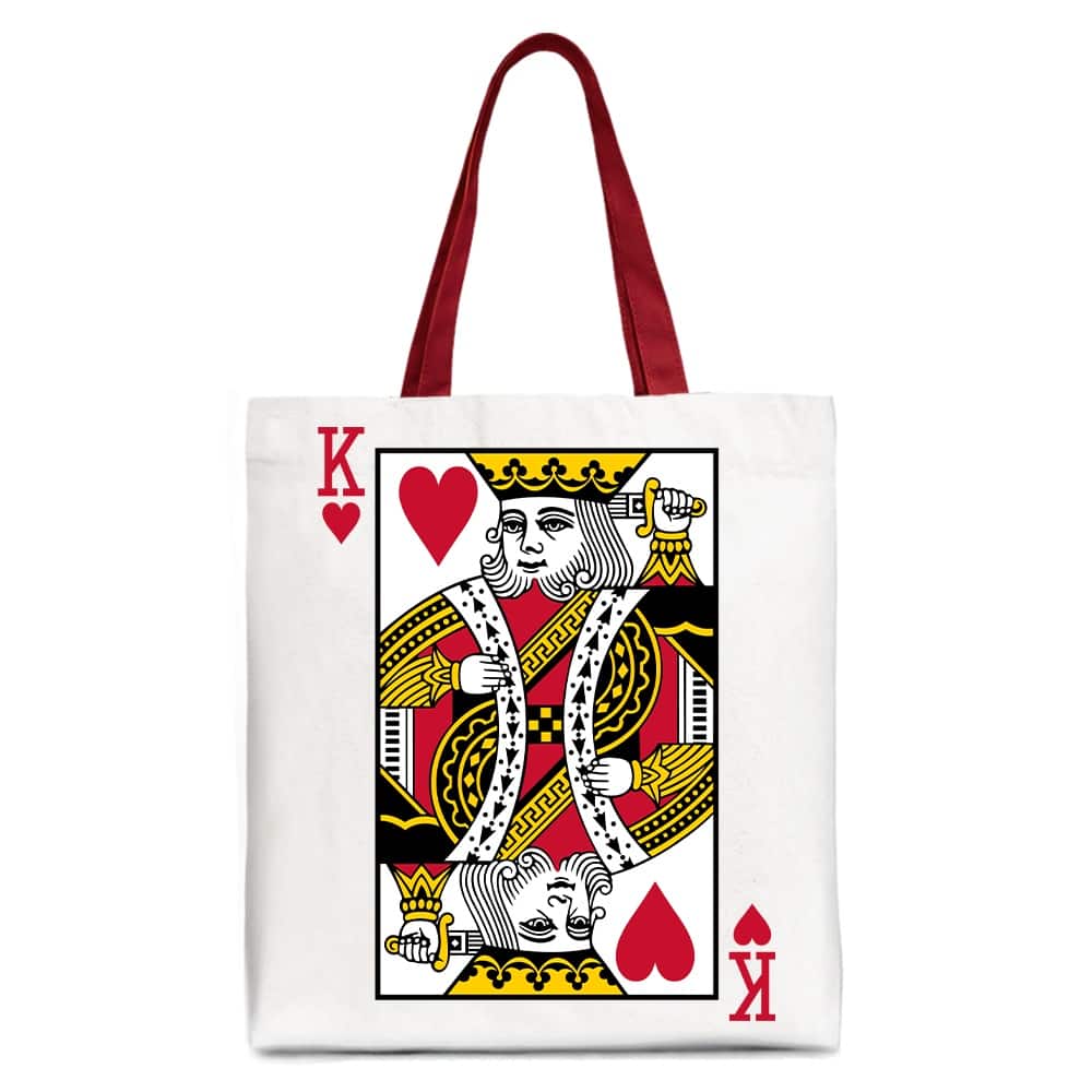 OrnamentallyYou - King of Hearts Card Canvas Tote Bag, Classic Retro Love Valentine Gift Bag - White Red