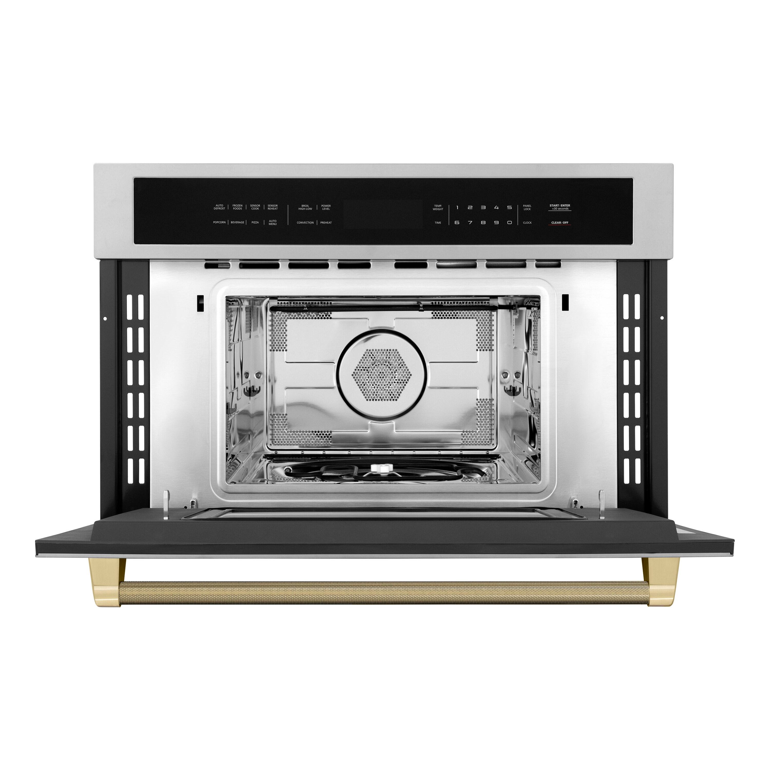 Angle. ZLINE - Autograph 30 in. 1.6 cu ft. Built-in Convection Microwave Oven in Stainless Steel and Champagne Bronze Helix Handle - Stainless Steel.
