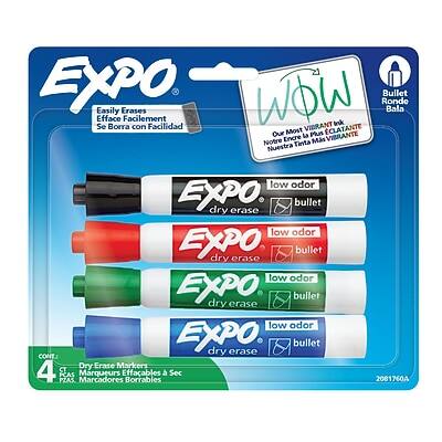 **Expo Low Odor Dry Erase Markers**
- Easily Erases
- Efface Facilement
- Se Borra con Facilidad
- Efface Facilement
- Our Most Vibrant Ink Yet
- Notre Encre la Plus Vibrante
- Nuestra Tinta Más Vibrante
- Bullet Tip
- Pointe Ronde
- Punto Redondo
- 4 CT
- 4 PCAS
- 4 MARQUEURS
- 4 MARCADORES
- Dry Erase Markers
- Marqueurs Effaçables Sec
- Marcadores Borrables
- 2081760A