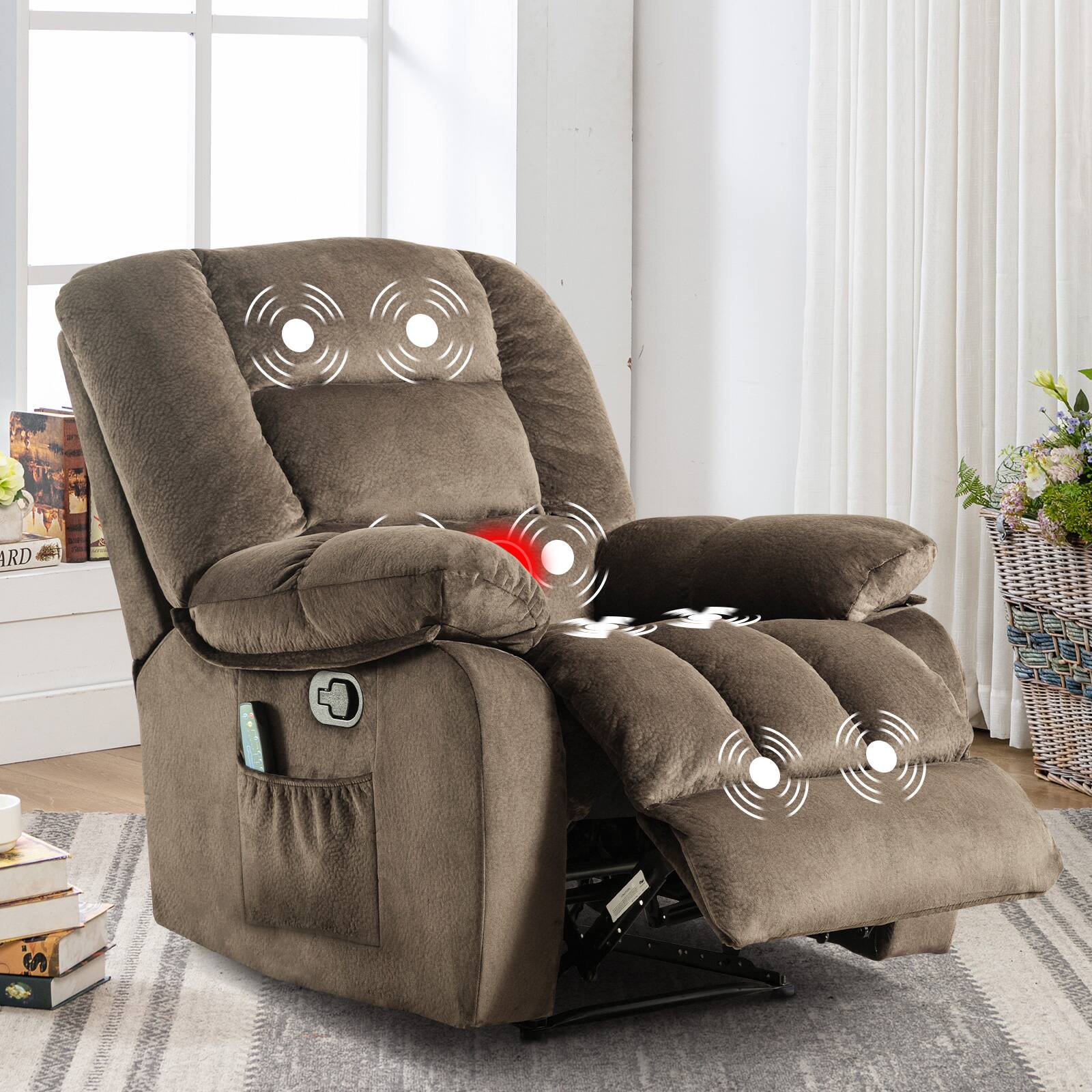 Alt View 11. Bestier - Bestier Massage Recliner Chairs with Heat and Vibration Soft Fabric Single Manual Reclining Chair - Grey.