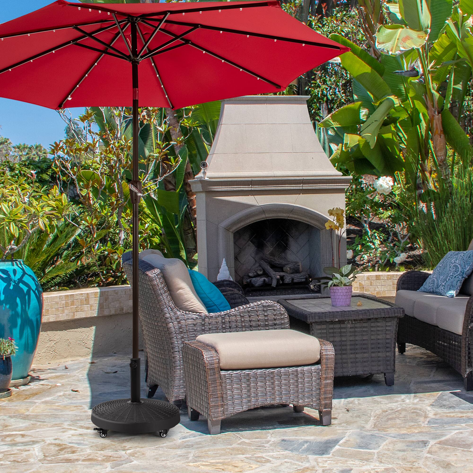 Alt View 3. Gymax - Gymax 50 lbs Round Resin Patio Umbrella Base Stand Holder w/ Lockable Wheels - Black.