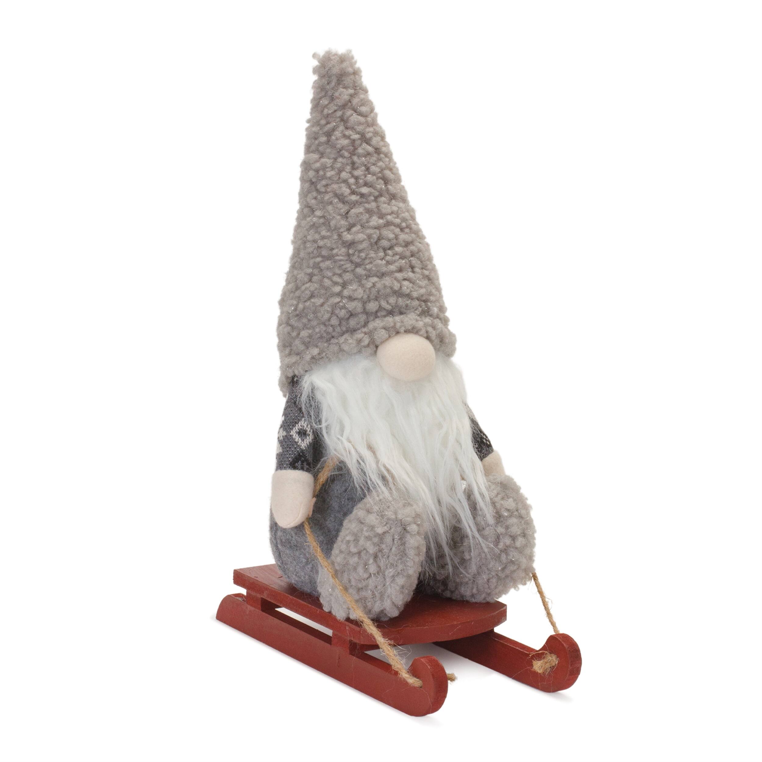 Left. BreeBe - Plush Winter Gnome on Sled (Set of 2) - Red, Grey.