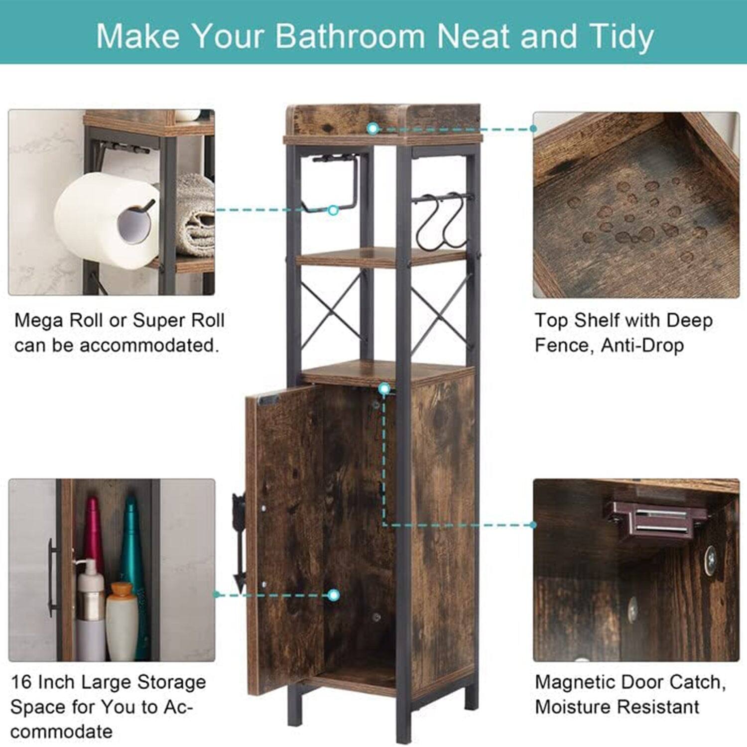 Make Your Bathroom Neat and Tidy

- Mega Roll or Super Roll can be accommodated.
- Top Shelf with Deep Fence, Anti-Drop
- 16 Inch Large Storage Space for You to Accommodate
- Magnetic Door Catch, Moisture Resistant