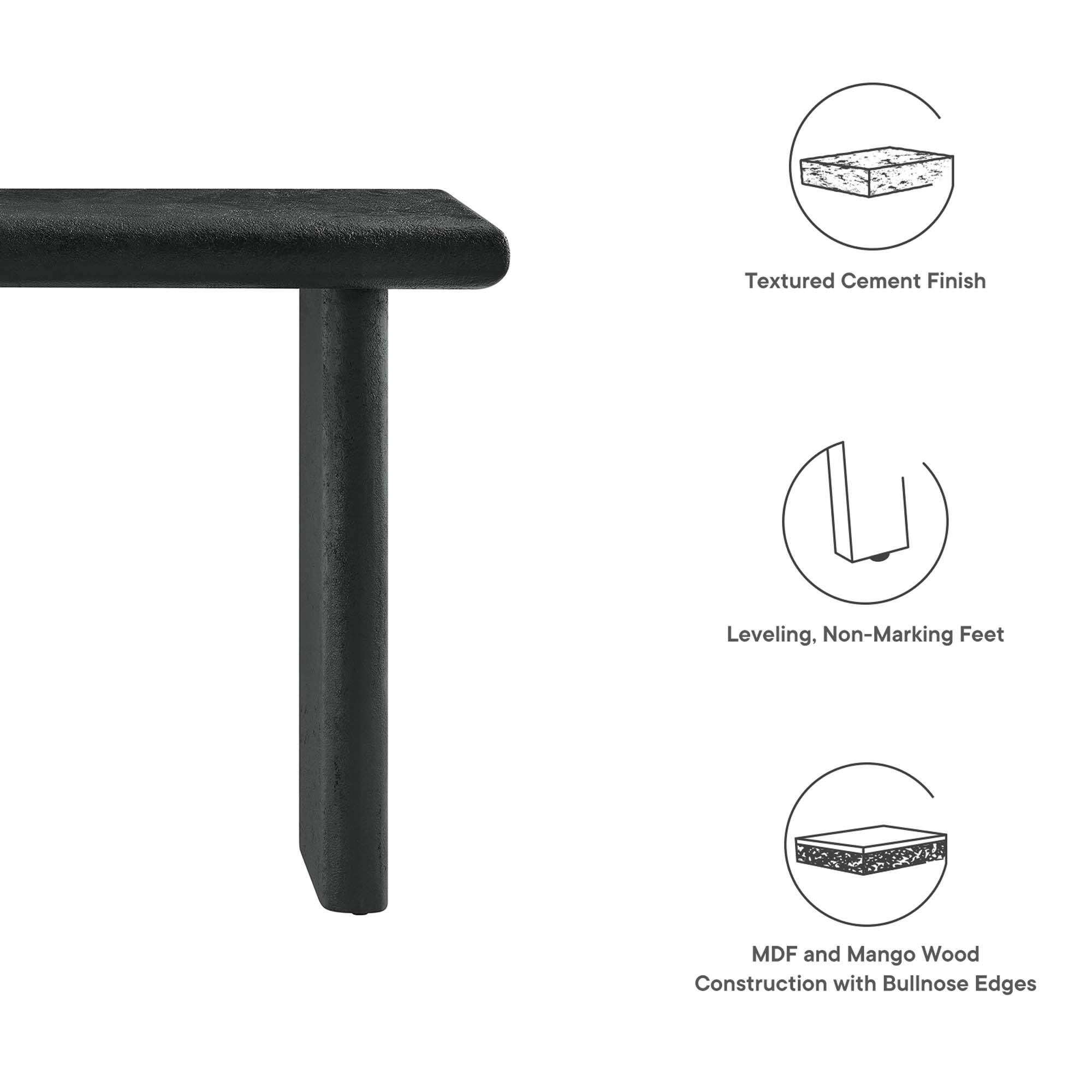 - Textured Cement Finish
- Leveling, Non-Marking Feet
- MDF and Mango Wood Construction with Bullnose Edges