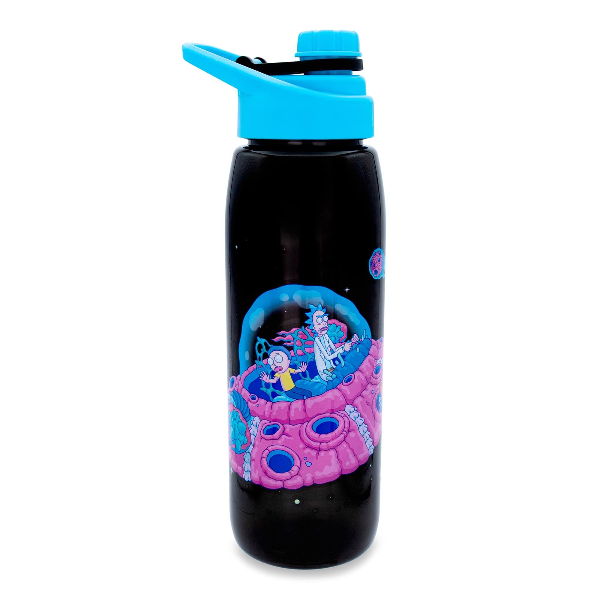 Front. Silver Buffalo - Rick and Morty Plastic Water Bottle With Screw-Top Lid | Holds 28 Ounces - Black.