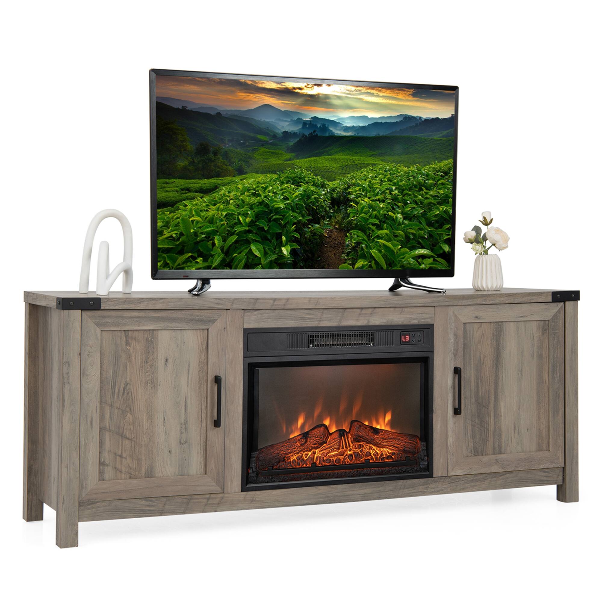 Front. Costway - Costway 62" Fireplace TV Stand Media Console Cabinet W/23" Electric Fireplace for 70" TV - Black,Natural.