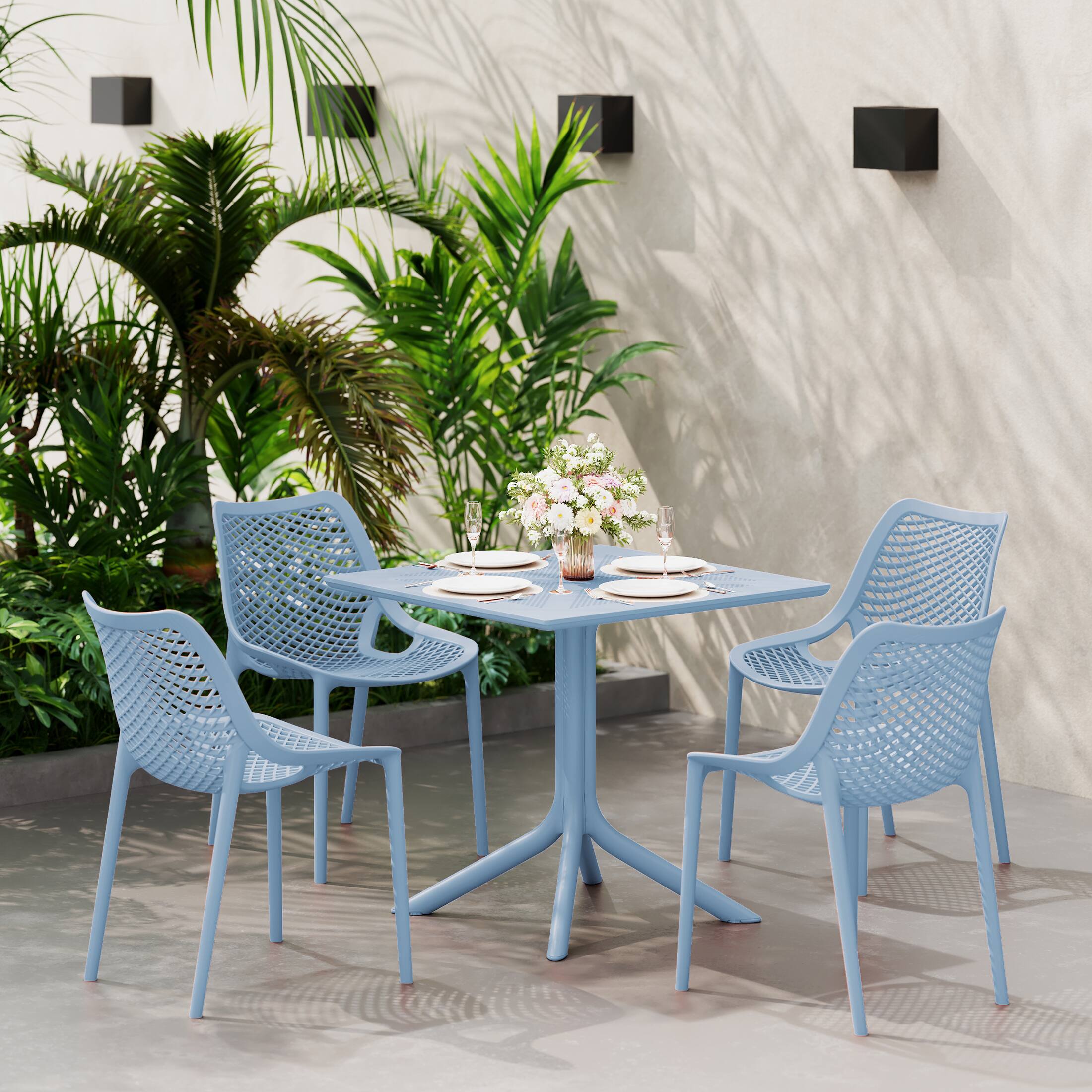 Angle. WestinTrends - WestinTrends Playa 31.5" Square Plastic Outdoor Patio Dining Table for 4 - French Blue.