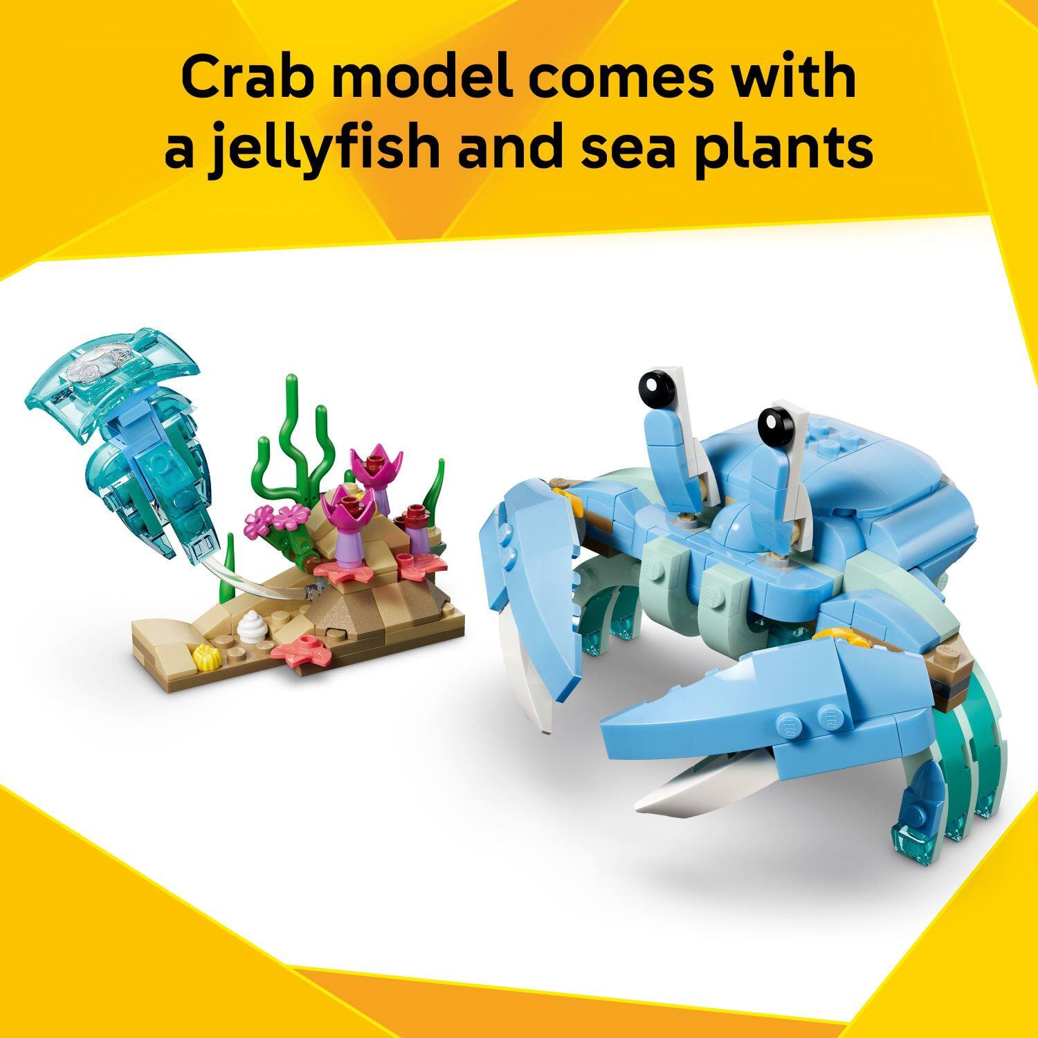 Crab model comes with a jellyfish and sea plants