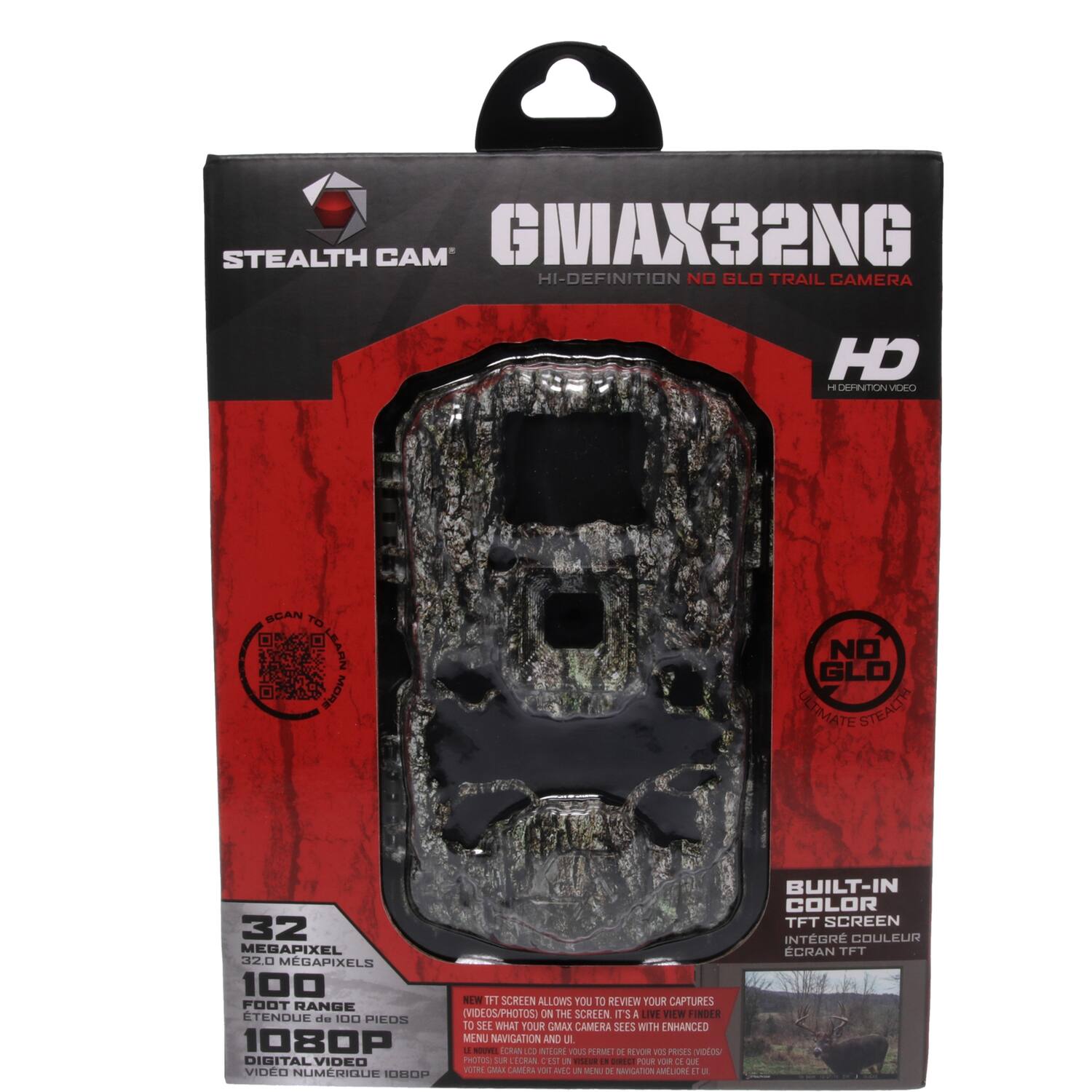 STEALTH CAM' GMVAX32NG HI-DEFINITION NO GLO TRAIL CAMERA HD GENICNVOL SCAN TO LEARN UDV NO GLO ULTIMATE STEALTH 32 MEGAPIXEL 32.0 MGAPIXELS 100 FT SCREEN ALLOWS YOU TO REVIEW YOUR CAPTURES (VIDEOS/PHOTOS) ON THE SCREEN IT'S A LIVE VIEW FINDER 100 PIEDS 1080P DIGITAL VIDEO PHOTOS L'ÉCRAN TFT INTÉGRÉ COULEUR ECRAN TFT BUILT-IN COLOR TFT SCREEN