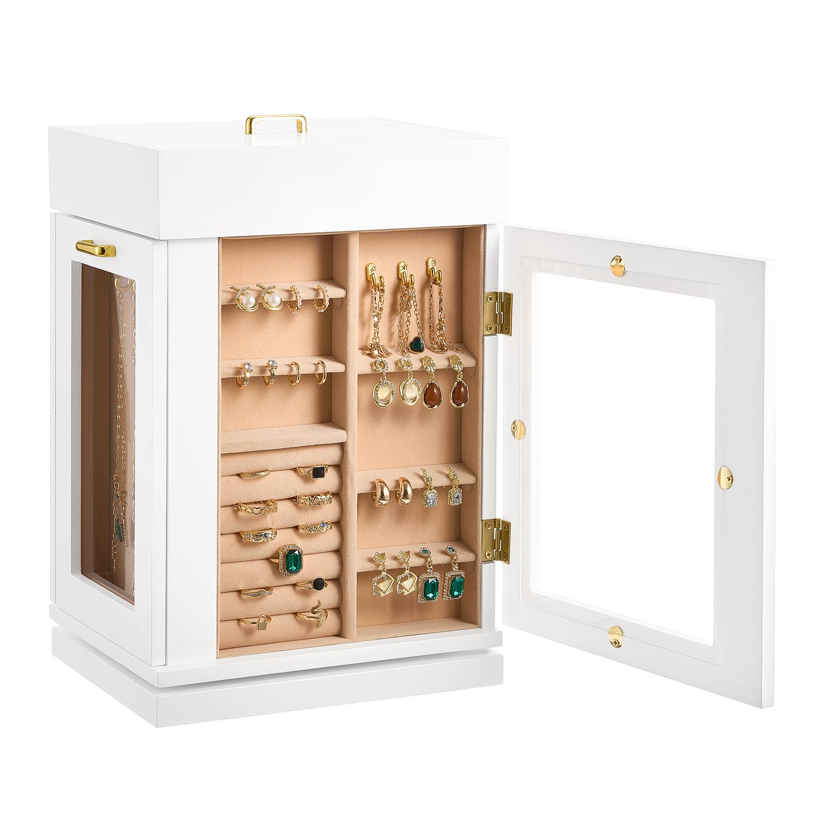 Alt View 5. VEVOR - Jewelry Box, 360° Rotating Jewelry Organizer with Magnetic Door, Acrylic Window and Built-in 4 Necklace Hooks - White.