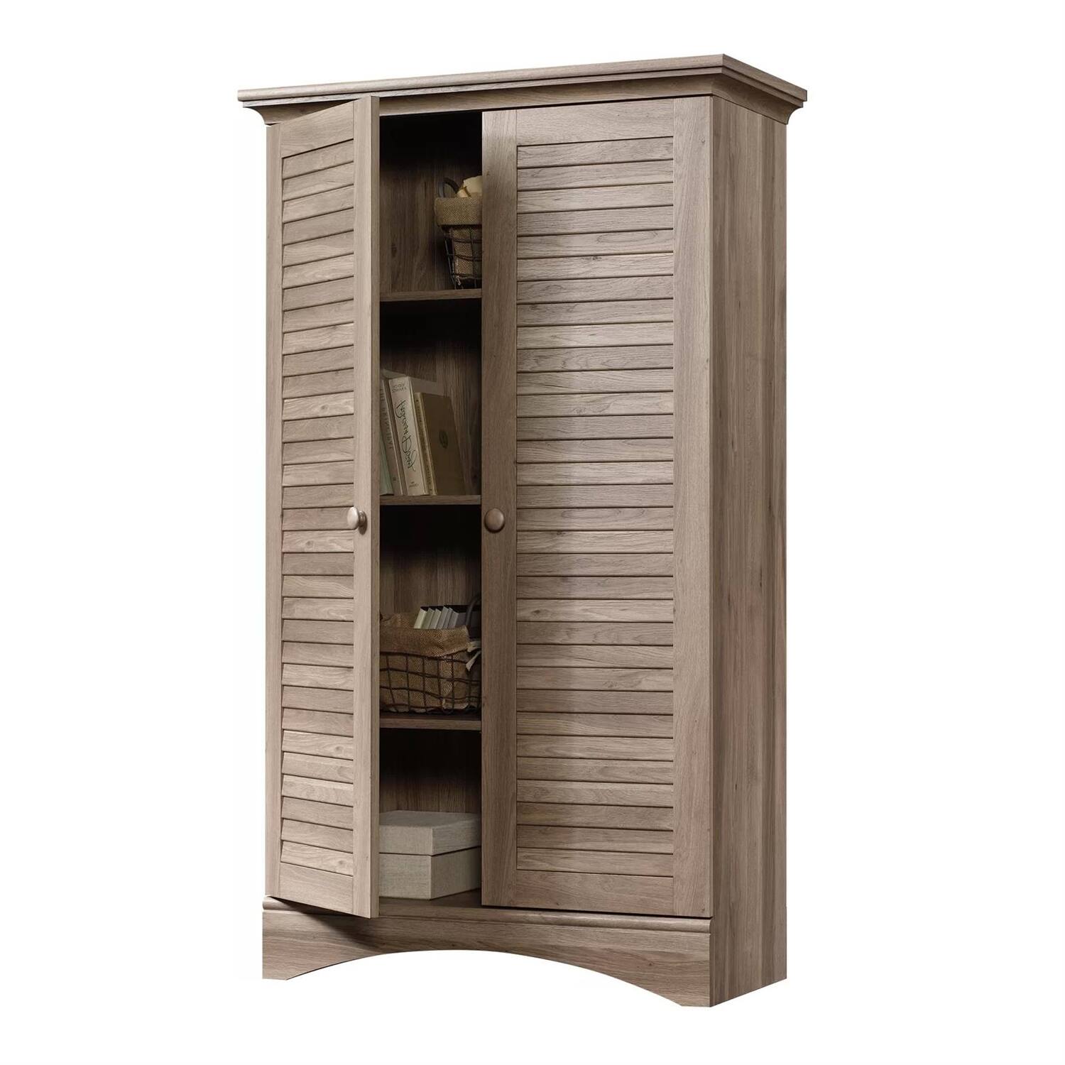 Left. Hivvago - Farmhouse Armoire Storage Cabinet w/ Louver Doors in Light Brown Oak Wood Finish - Light Brown.