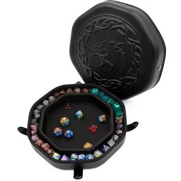 CASEMATIX - RPG Dice Tray and Storage Case – Holds 115 Dice, Dragon Embossed Design, Magnetic Snaps, Soft Interior - Black