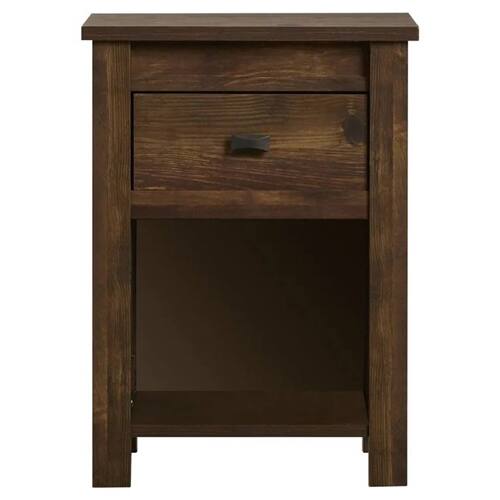 Back. SlickBlue - Farmhouse 1-Drawer Bedroom Nightstand with Open Shelf Organizer - Pine.