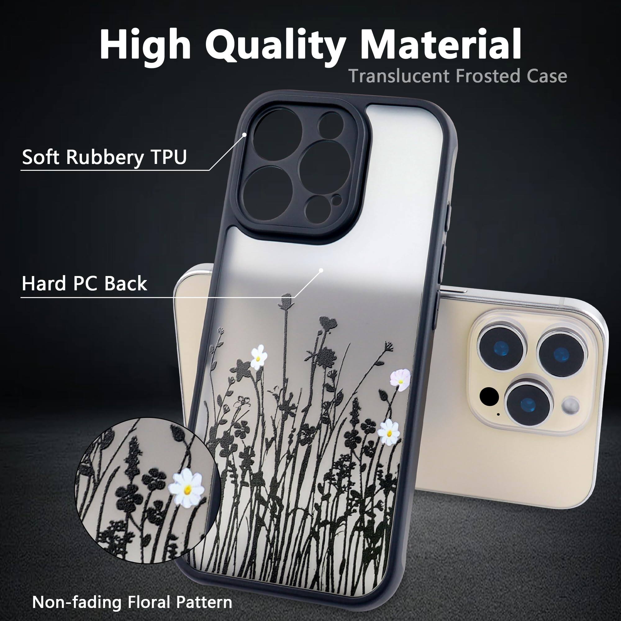 High Quality Material  
Translucent Frosted Case  

Soft Rubbery TPU  
Hard PC Back  
Non-fading Floral Pattern