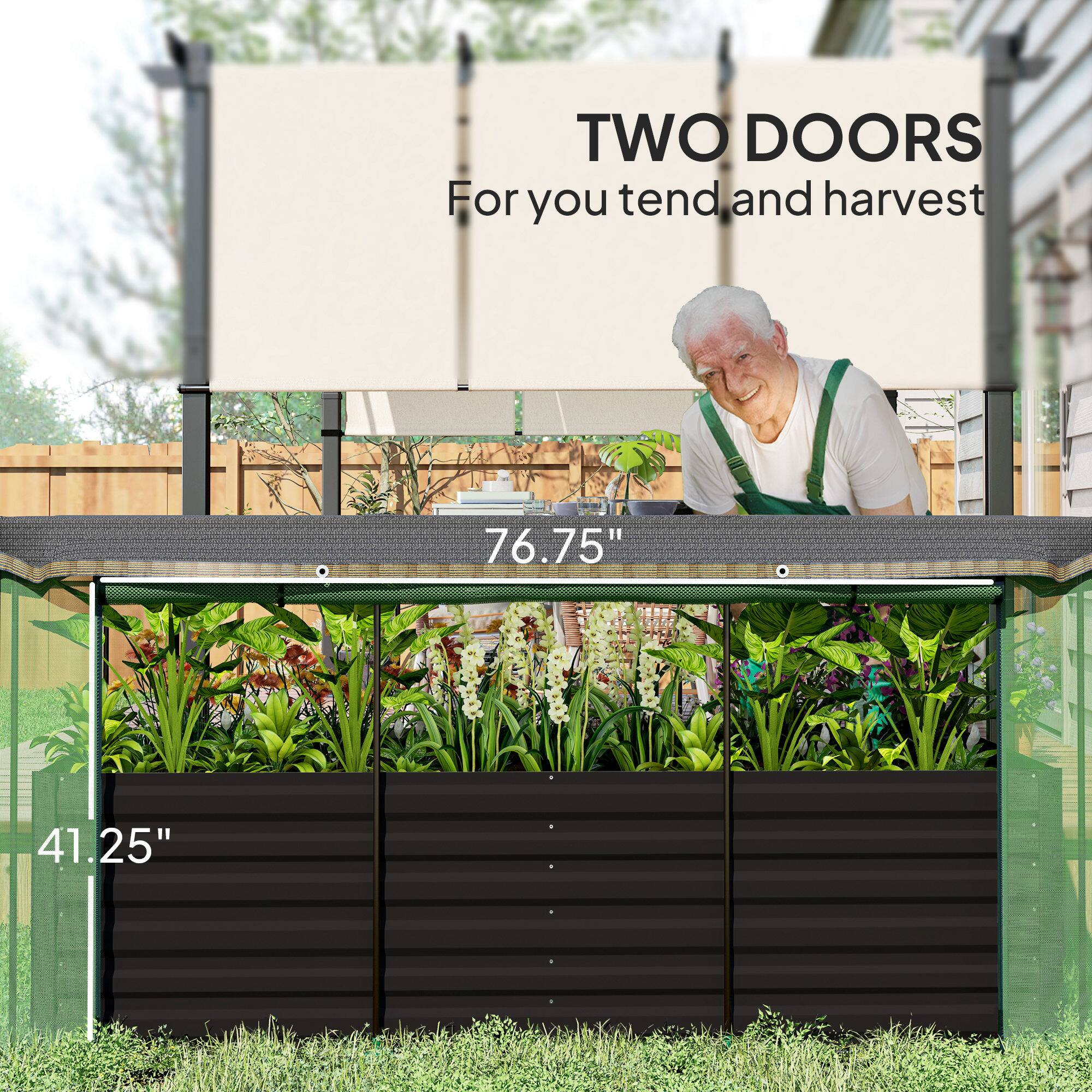 TWO DOORS  
For you tend and harvest  

76.75"  
41.25"