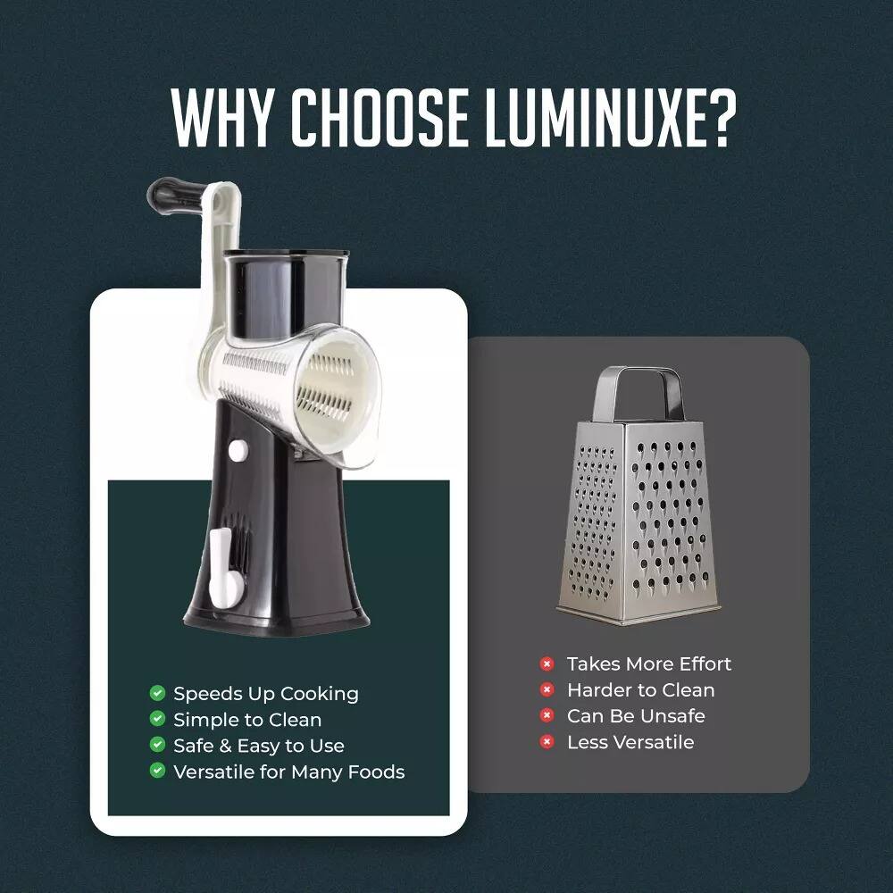 WHY CHOOSE LUMINUXE?

- Speeds Up Cooking
- Simple to Clean
- Safe & Easy to Use
- Versatile for Many Foods

Takes More Effort
Harder to Clean
Can Be Unsafe
Less Versatile