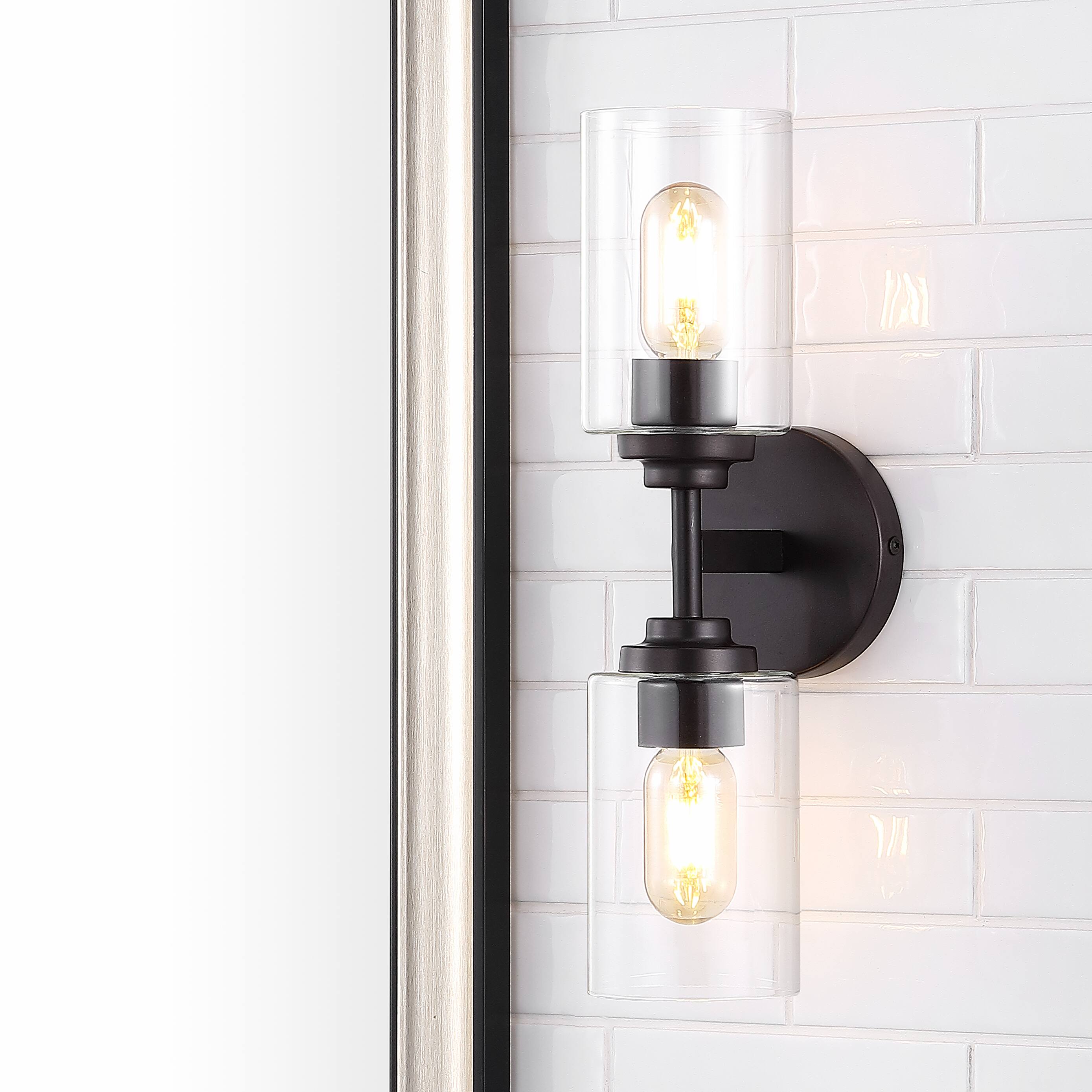 Alt View 7. Jonathan Y - Giles 16" 2-Light Farmhouse Industrial Iron Cylinder LED Sconce, Oil Rubbed Bronze/Clear - Oil Rubbed Bronze.