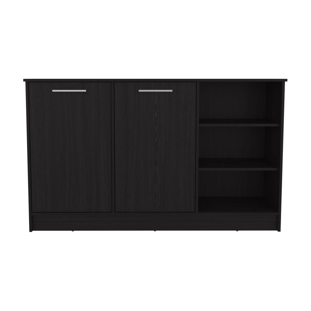 Alt View 2. Loheer - Loheer Black Kitchen Island with Cabinets Three Open Shelves and Seating Clearance - Black.
